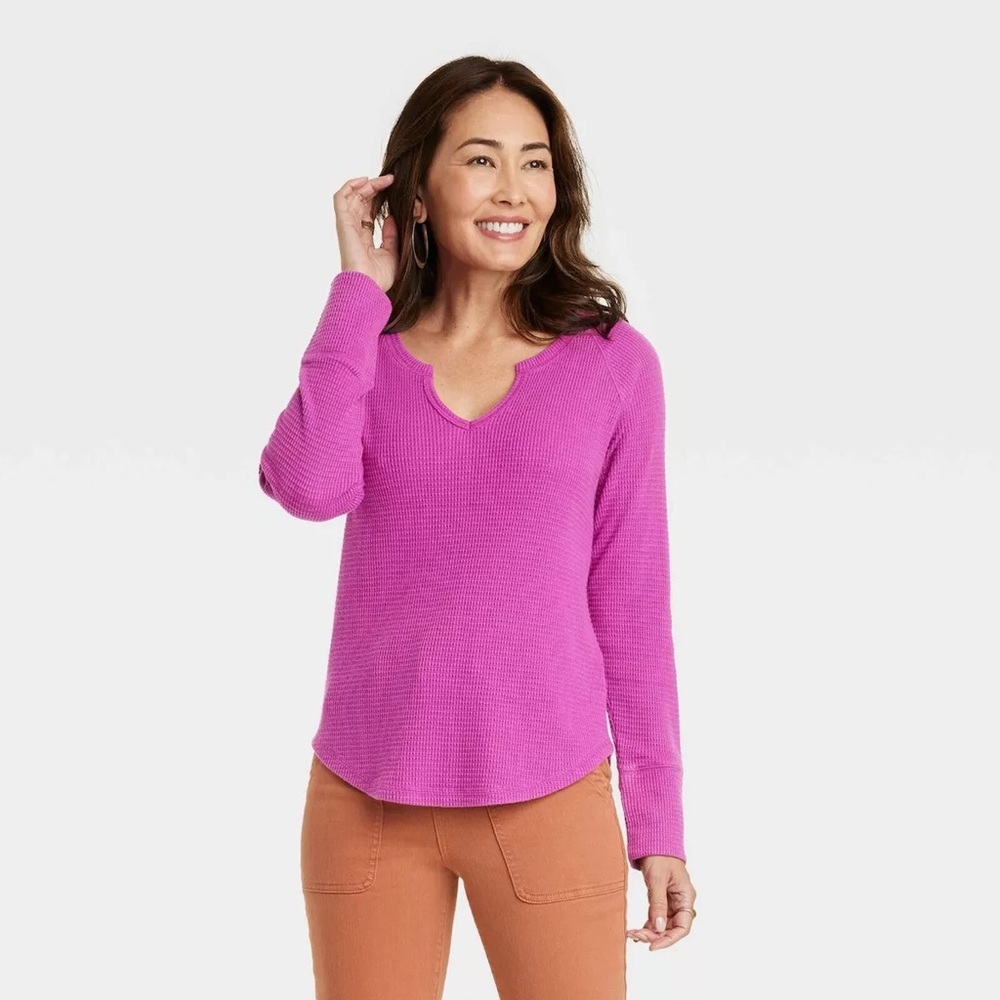 Knox Rose Long Sleeve Thermal Top Shirt with Notch Neck